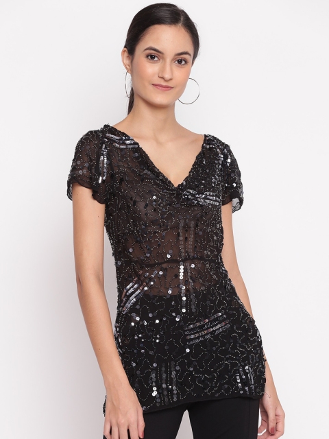 

TRENDY DIVVA Women Black Embellished Top
