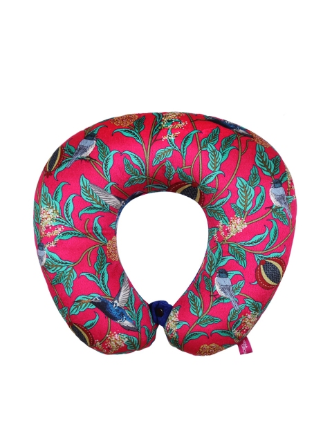 

India Circus by Krsnaa Mehta Pink & Green Flights of Vivers Neck Pillow