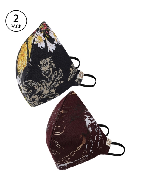 

VASTRAMAY Unisex 2 Pcs Printed 4-Ply Anti-Pollution Reusable Cloth Masks, Maroon