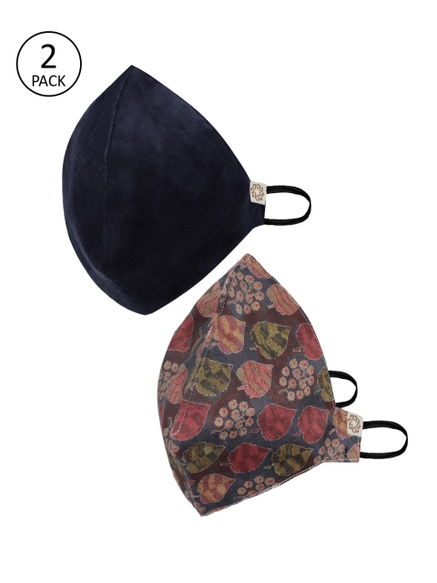 

VASTRAMAY Unisex 2 Pcs 4-Ply Anti-Pollution Reusable Cloth Masks, Navy blue