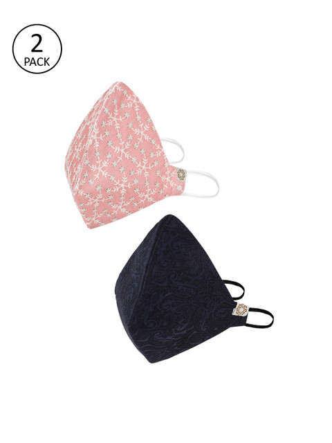 

VASTRAMAY Unisex Navy Blue & Pink Pack of 2 Reusable 4-Ply Cloth Masks