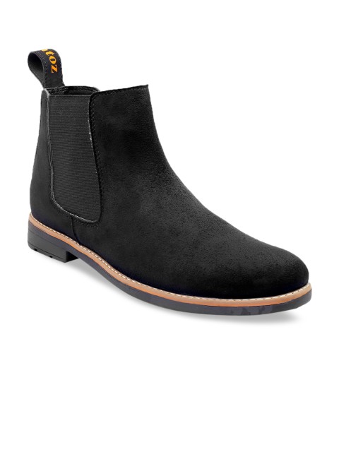 

ZAPATOZ Men Black Solid Suede High-Top Flat Boots