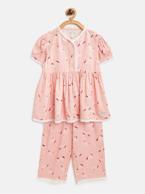 

Cherry Crumble Girls Peach-Coloured Printed Night Suit