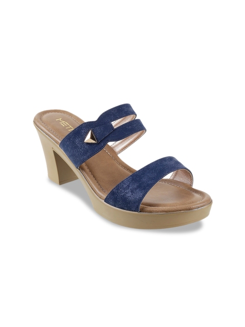 

Metro Women Navy Blue & Gold-Coloured Embellished Block Heels