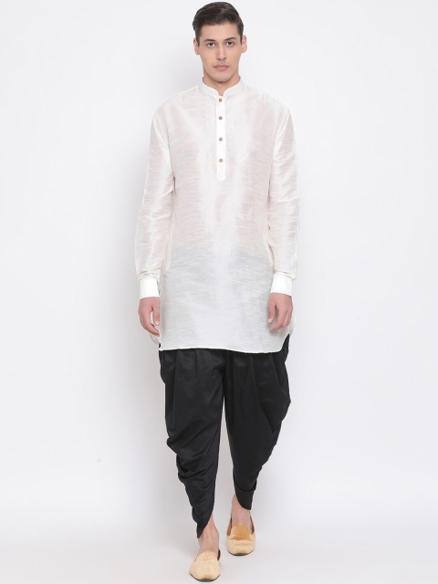 

VASTRAMAY Men Cream-Coloured & Black Solid Kurta with Dhoti Pants