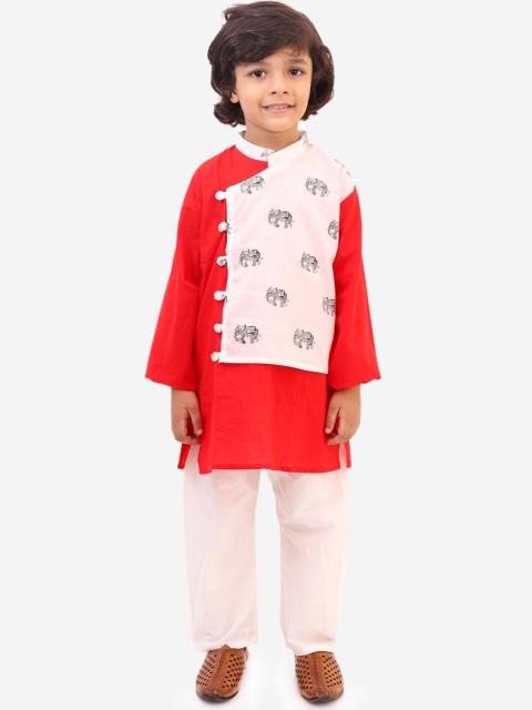 

KID1 Boys Red & Peach-Coloured Printed Kurta with Trousers
