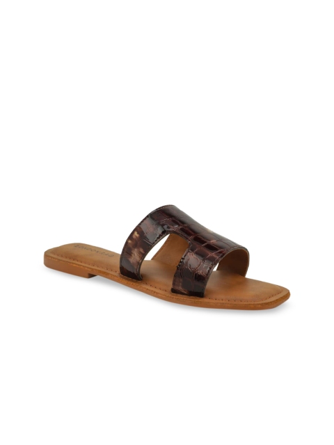 

London Rag Women Bronze-Toned Textured Leather Open Toe Flats