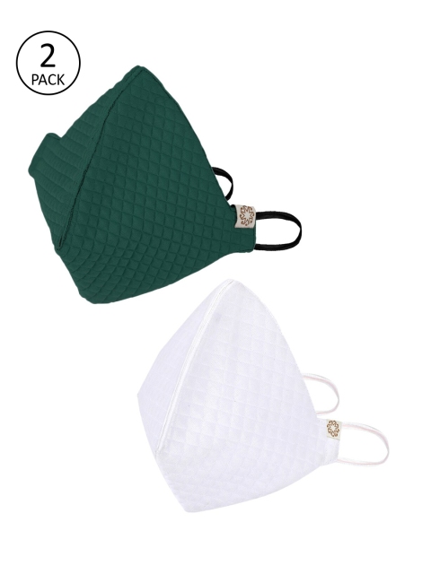

VASTRAMAY Unisex Green & White Pack of 2 Reusable 4-Ply Cloth Masks