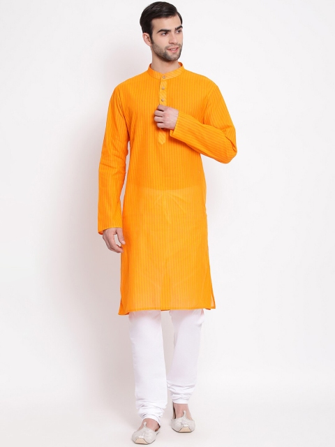 

VASTRAMAY Men Orange & White Striped Kurta with Pyjamas