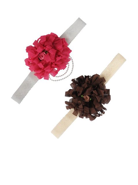 

FUNKRAFTS Girls Set of 2 Pink & Coffee Brown Embellished Floral Headbands