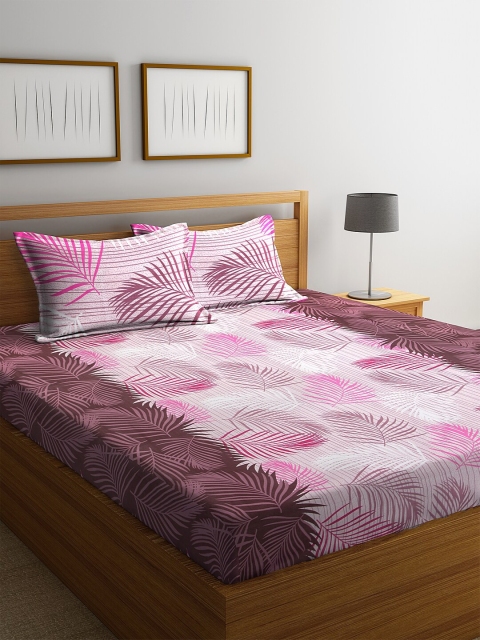 

NEUDIS Pink & White Floral 180 TC Cotton 1 King Bedsheet with 2 Pillow Covers