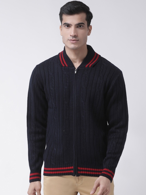 

Club York Men Navy Blue Self Design Cardigan Sweater