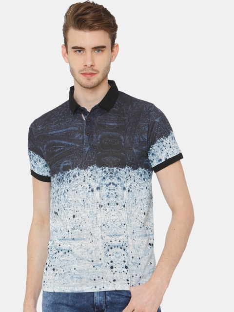 

Rex Straut Jeans Men Navy Blue & White Printed Polo Collar T-shirt