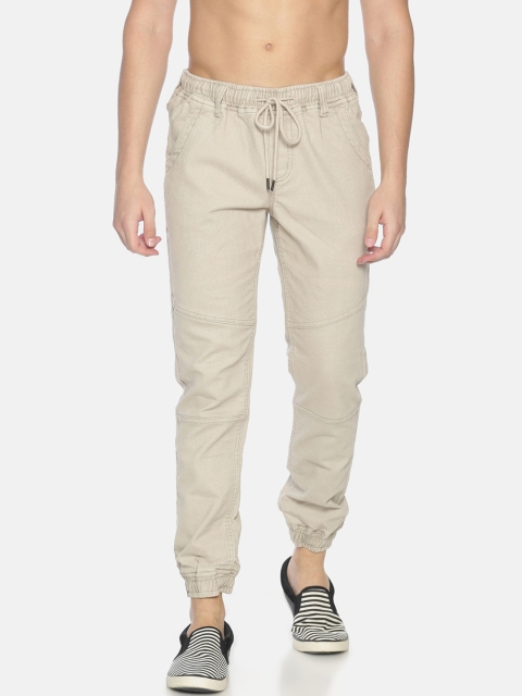 

IVOC Men Beige Jogger Mid-Rise Slash Knee Jeans