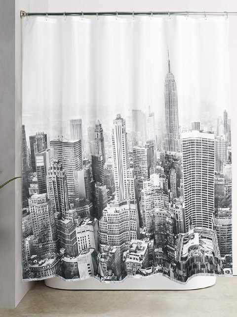 

OBSESSIONS Grey & White Great Manhattan Glam Shower Curtain With Hooks
