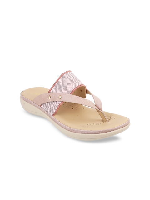 

Mochi Women Pink & Beige Striped Comfort Heels
