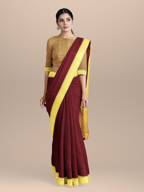 

BharatSthali Maroon Solid Silk Cotton Banarasi Saree