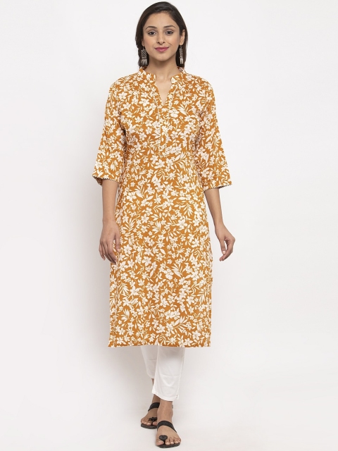 

TAG 7 Women Mustard Yellow & White Printed Straight Kurta