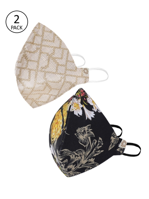 

VASTRAMAY Unisex Black & Gold-Coloured Pack of 2 Reusable 4-Ply Cloth Masks