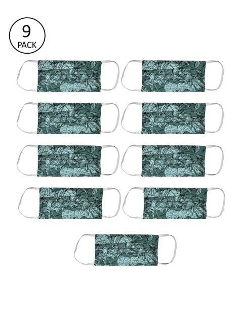 

Bellofox Unisex Sea Green Printed Pack of 9 Reusable 3-Ply Cloth Masks