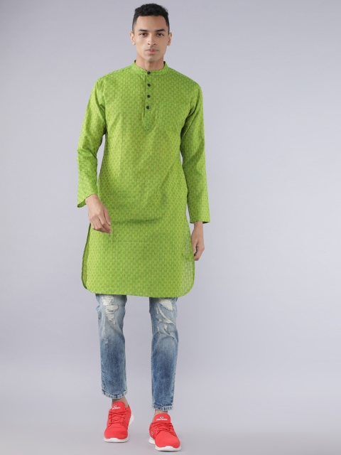 

Svanik Men Green Woven Design Straight Kurta