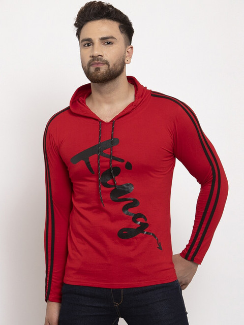 

KATSO Men Red Printed Hood T-shirt