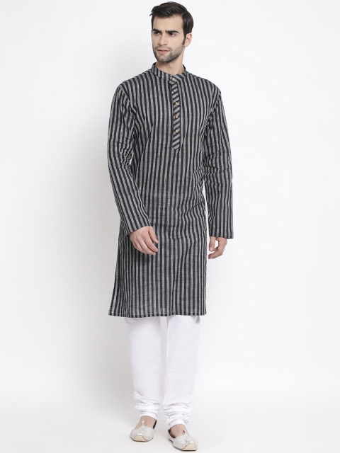 

VASTRAMAY Men Black & White Striped Kurta with Pyjamas