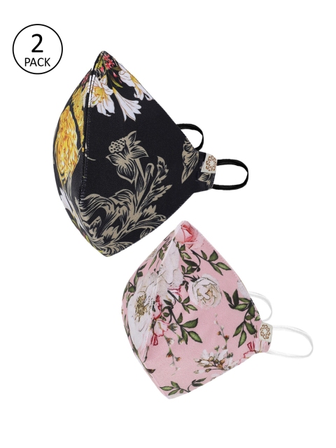 

VASTRAMAY Unisex Pink & Green Pack of 2 Reusable 4-Ply Cloth Masks