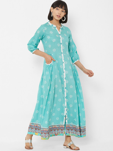 

Vedic Women Green Printed Maxi Dress