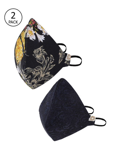 

VASTRAMAY Unisex 2 Pcs Printed 4-Ply Anti-Pollution Reusable Cloth Masks, Navy blue