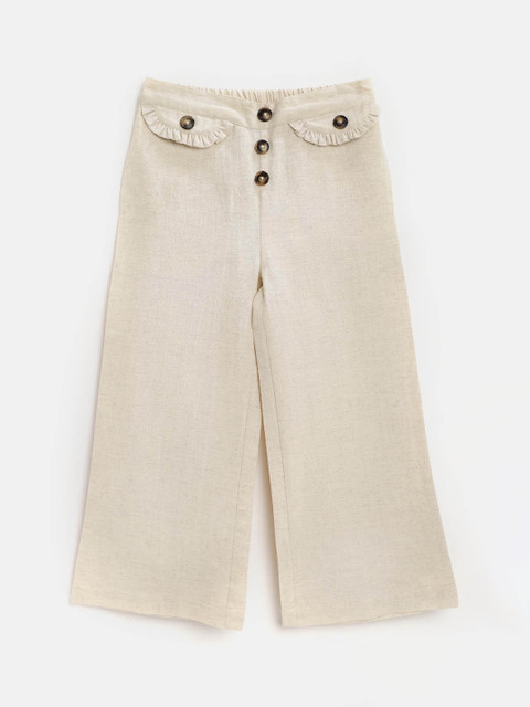 

Cherry Crumble Girls Off-White Loose Fit Solid Parallel Trousers