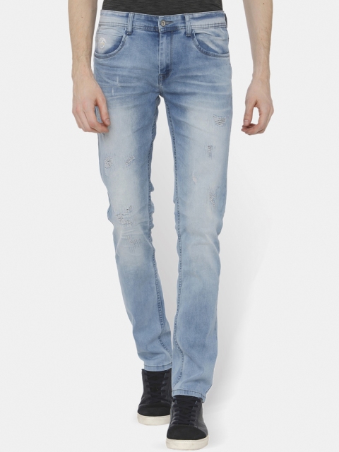 Rex Straut Jeans Men Blue Slim Fit Mid-Rise Mildly Distressed Jeans