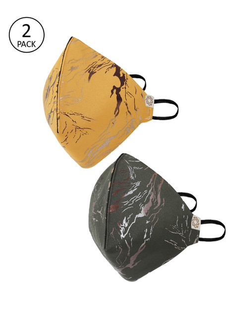 

VASTRAMAY Unisex Green & Yellow Pack of 2 Reusable 4-Ply Cloth Masks