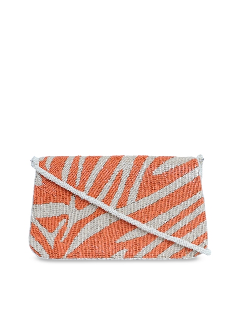 

Diwaah Off-White & Orange Embellished Clutch