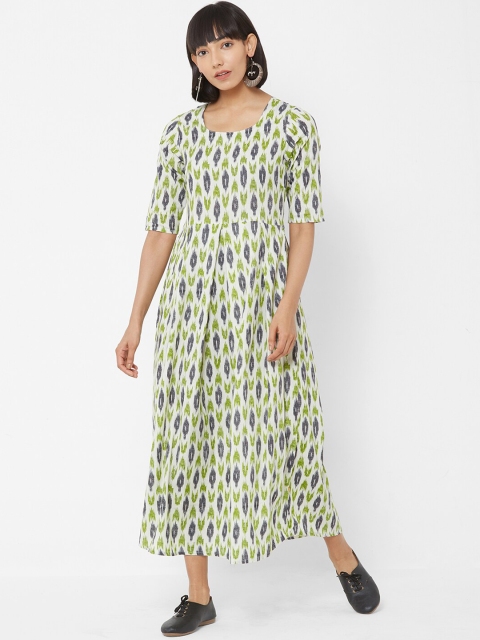 

Vedic Women White Printed Fit and Flare Dress