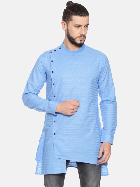 SHOWOFF Men Blue Striped A-Line Kurta