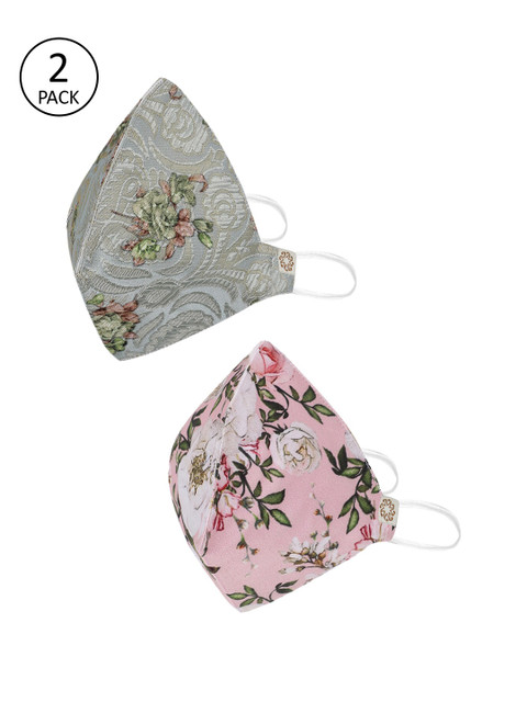 

VASTRAMAY Unisex Green & Pink Pack of 2 Reusable 4-Ply Cloth Masks