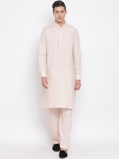 

VASTRAMAY Men Peach-Coloured Solid Kurta with Pyjamas