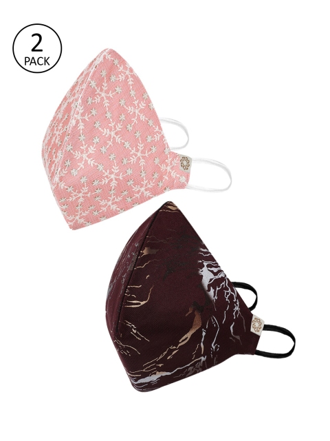 

VASTRAMAY Unisex 2 Pcs Printed 4-Ply Anti-Pollution Reusable Cloth Masks, Maroon