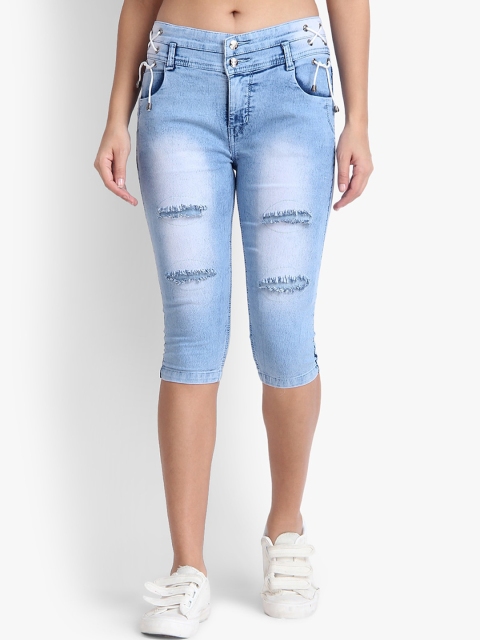 

Perfect Outlet Women Blue Solid Slim Fit Capris