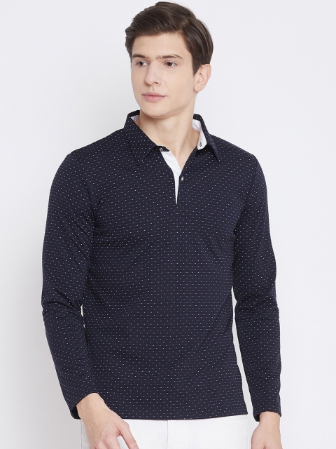 

armure Men Navy Blue Printed Polo Collar T-shirt