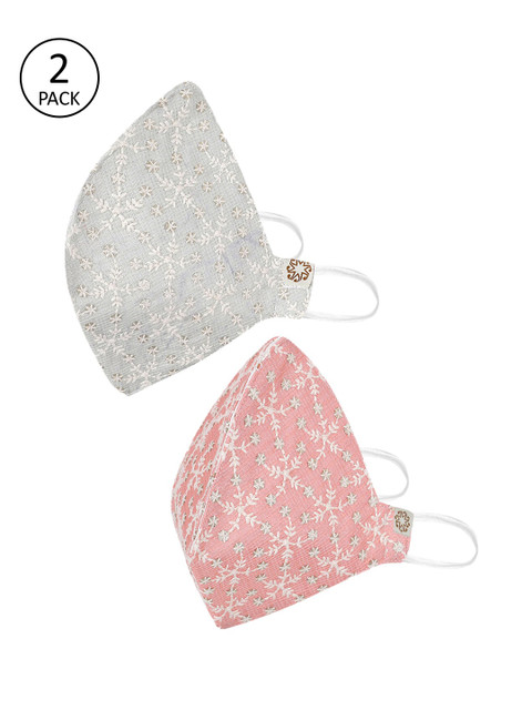 

VASTRAMAY Unisex Green & Pink Pack of 2 Reusable 4-Ply Cloth Masks