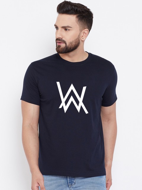 

wesquare Men Navy Blue & White Printed Round Neck T-shirt