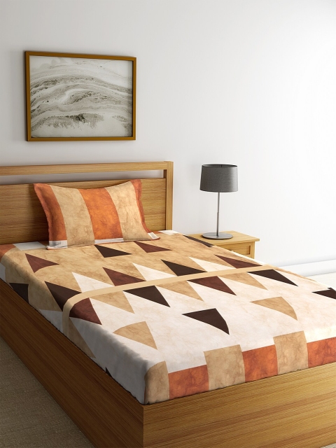 

KLOTTHE Beige & Brown Geometric 210 TC Cotton 1 Single Bedsheet with 1 Pillow Cover