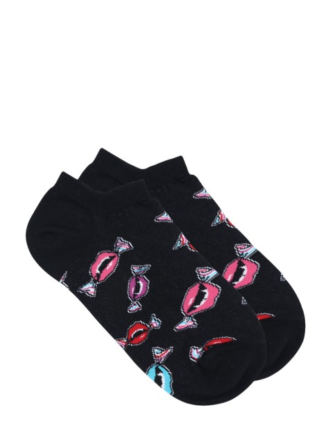 

Balenzia x Tokidoki Women Black & Pink Candy Lip Patterned Ankle-Length Socks