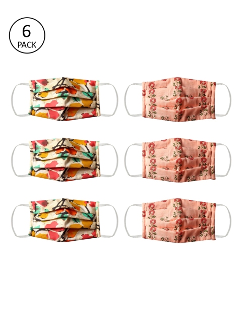 

Bellofox Unisex Peach-Coloured Printed Pack of 6 Reusable 3-Ply Cloth Masks