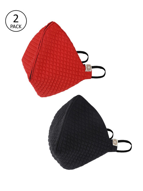 

VASTRAMAY Unisex 2 Pcs Solid 4-Ply Anti-Pollution Reusable Cloth Masks, Black
