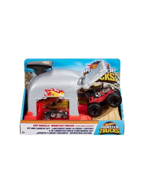 

Hot Wheels Unisex Kids Grey & Black Monster Trucks Bone Shaker Launcher Playset