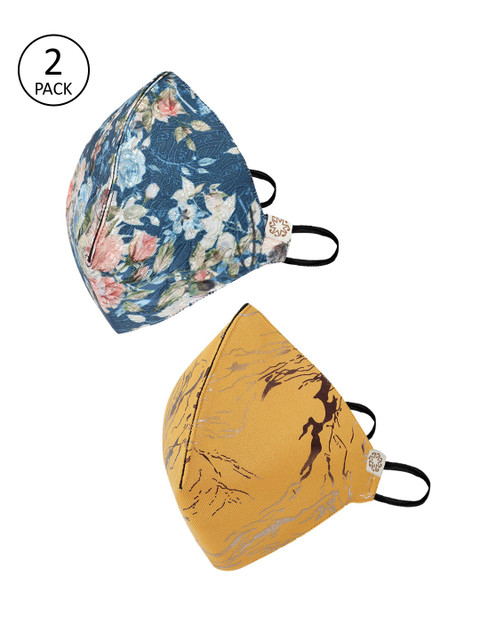 

VASTRAMAY Unisex 2 Pcs Printed 4-Ply Anti-Pollution Reusable Cloth Masks, Yellow