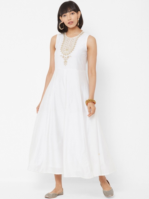 

Vedic Women White Solid Maxi Dress